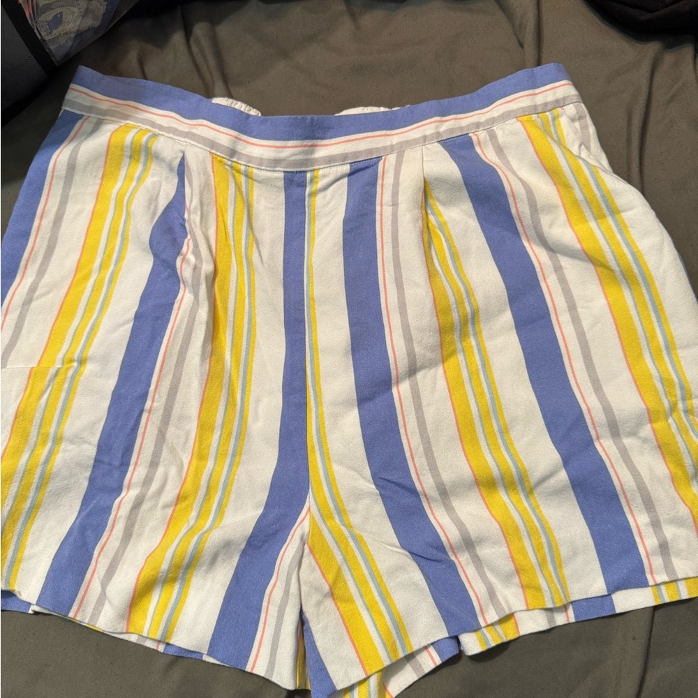 Madison High Waist Blue and Yellow Striped Shorts